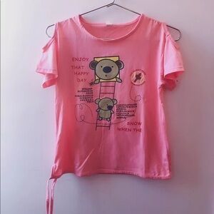 Girls' Pink Cold-Shoulder Bear Graphic Tee
